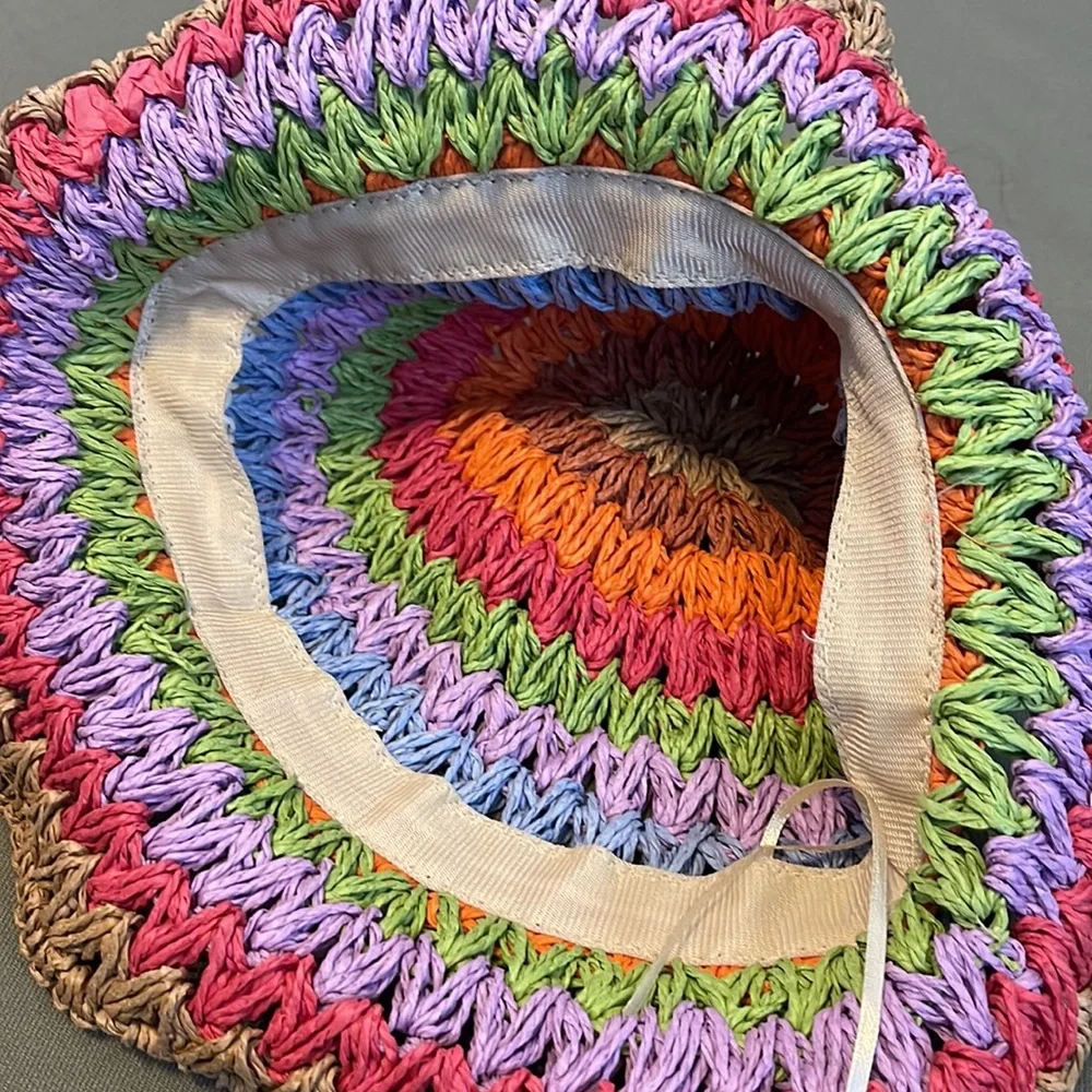 Hand-Crocheted Multicolor Raffia Bucket Hat - Picture 8 of 13